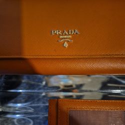  PRADA Saffiano Long Wallet In orange leather 