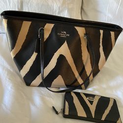 Coach Authentic Zebra print Tote And Matching Wallet