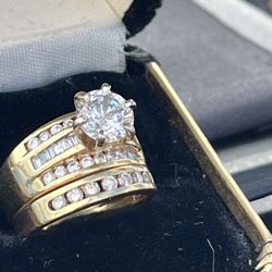 1.5 Ct Wt Center Stone CZ W 1/2 Ct Wt Natural Stone Wedding band. 