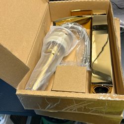 Wovier Matte Gold Waterfall Bathroom Sink Faucet with Supply Hose,Single Handle Single Hole Vessel Lavatory Faucet,Basin Mixer Tap Tall Body Commercia