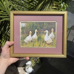 Vintage frame with geese & pond