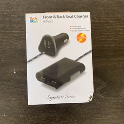 Tech&Go 9.6A Front & Back Seat Charger 4-Port 6-foot braided cable Fast Charging