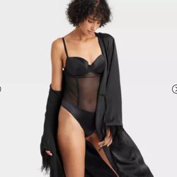 Satin and Mesh Lightly Lined Lingerie Bodysuit