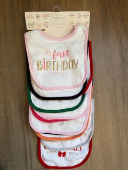 Brand New - 12 Baby First Bibs Holiday Edition - Multicolor Set