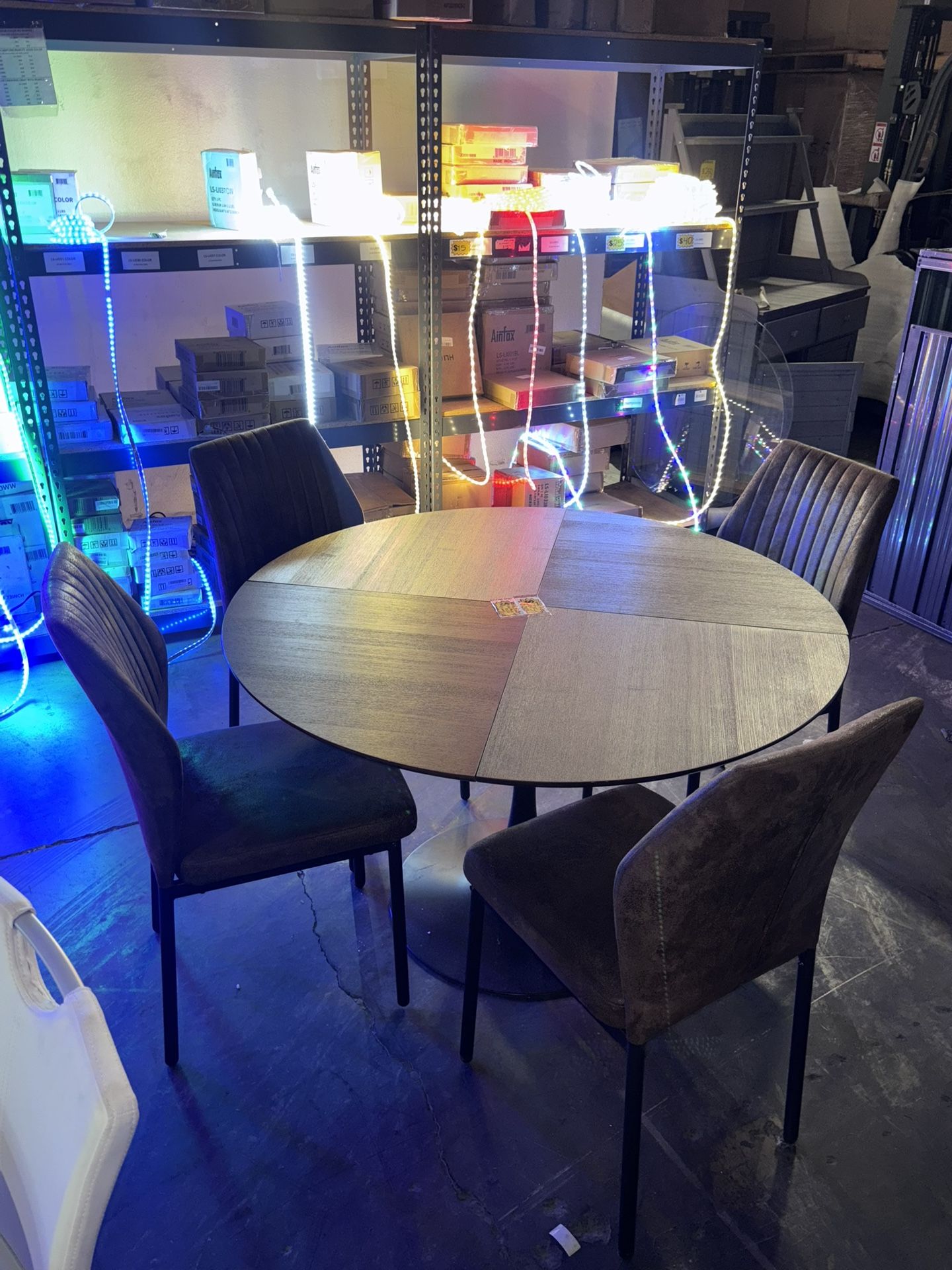 New 47” Round Wooden Table And 4 Dining Chairs