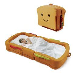 Toddler Travel Bed Sandwich Style - Portable Toddlers Floor Beds, Foldable Soft Foam Travel Crib for Baby and Kid, Washable Cover Retails $99.99