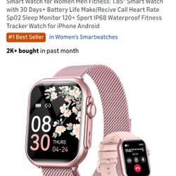 Smart Watch for Women Men Fitness: 1.85" Smart Watch with 30 Days+ Battery Life Make/Recive Call Heart Rate SpO2 Sleep Monitor 120+ Sport IP68 Waterpr