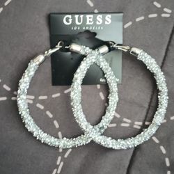 Big Chunky Silver Glitter Hoop earrings "NEW"