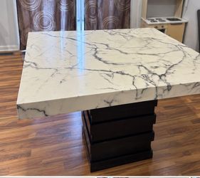 Modern Faux Marble Dining Table — 48" Square, Counter Height