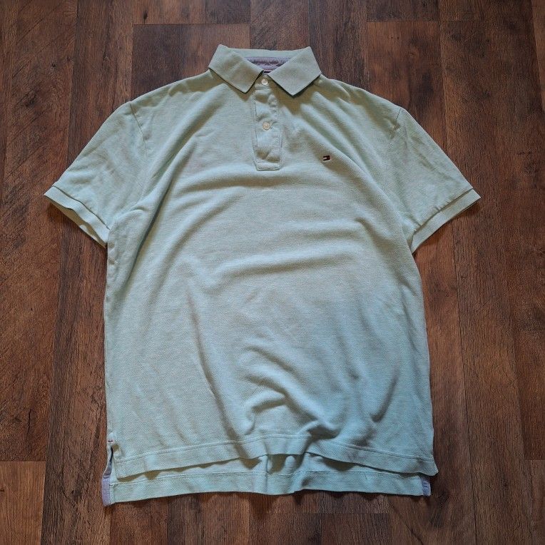 Tommy Hilfiger Men's Classic Fit Light Green All Cotton Mesh Polo Shirt