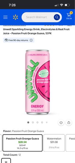 Unwell Sparkling Energy Drink Passion Fruit Orange Guava ( 12 pack )