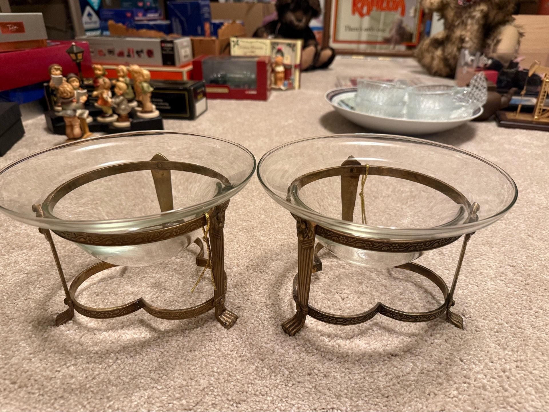 Decorative Glass & Brass Bowl Set (Pair)