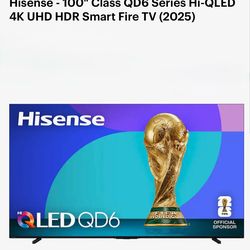 Hisense 100-Inch Class QD6 Series Hi-QLED 4K UHD HDR Smart Fire TV (2025 Model).