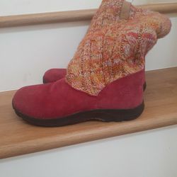 Pink Suede / Knit Woman Boots 