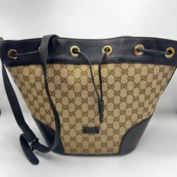 Gucci Brown GG Canvas Drawstring Bucket Bag