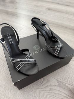 Versace Black Logo Strap Heeled Sandals