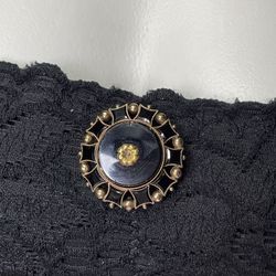 10KT Yellow Gold Victorian Onyx Mourning Brooch / Pin / Pendant