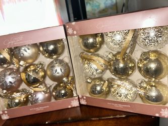 Jaclyn Smith hand-blown glass ornaments in gold and rose gold