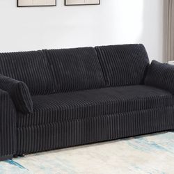 BLACK OR GREY FUR LIKE CORDUROY SOFA WITH PULLOUT SLEEPER 