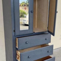 Tall Grey Pine Closet With Mirrors 