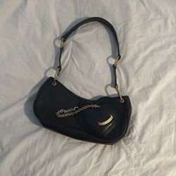 Juicy Couture Black Leather Baguette Shoulder Bag Purse Handbag