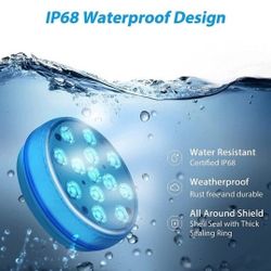 LED Pool Light,Upgraded IP68 Waterproof Pool Light Underwater with Remote RF, 4 Magnets,4 Suction Cups,13 Extra Bright LEDs, 16 RGB