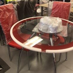 New Round Table 36” Round And Chairs 4 Colors Set White,grey,red,black 