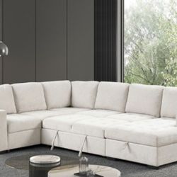 Brand New Beige Sectional Sofa Storage Sleeper 
