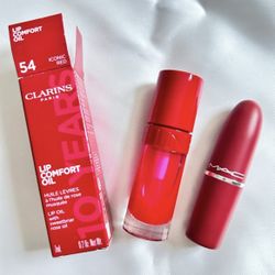 Clarins lip oil & Mac retro matte lipstick. 707 Ruby woo.