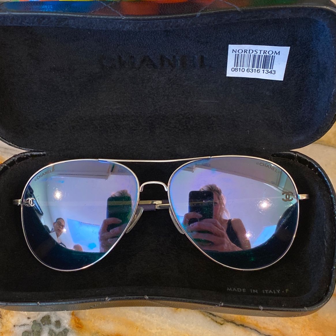 Chanel Silver Metal Aviators