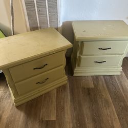 (2) Two Drawer Night Stands And (1) Chest Of Drawers And Matching Vanity