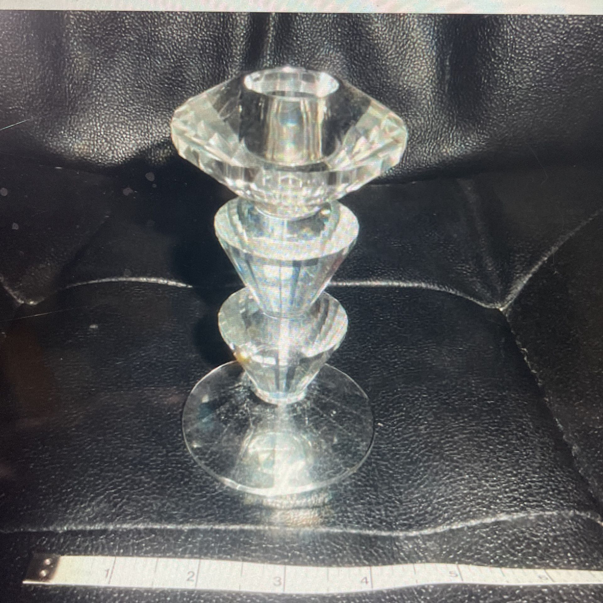 Vtg Deco SD Simon Designs Clear Glass Cut Crystal Candlestick Holder Marked 4.5"