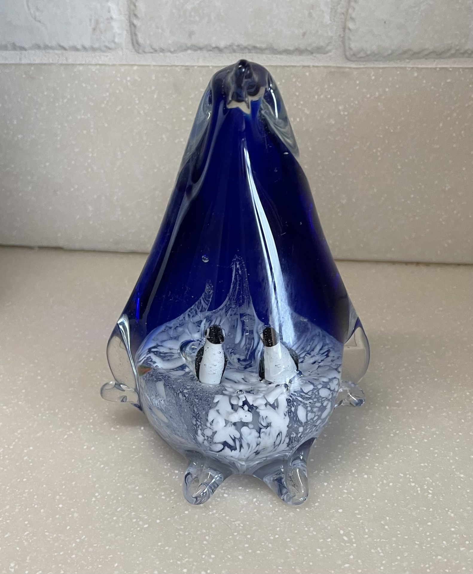 Penguin family paperweight cobalt blue 5.5–6” like new