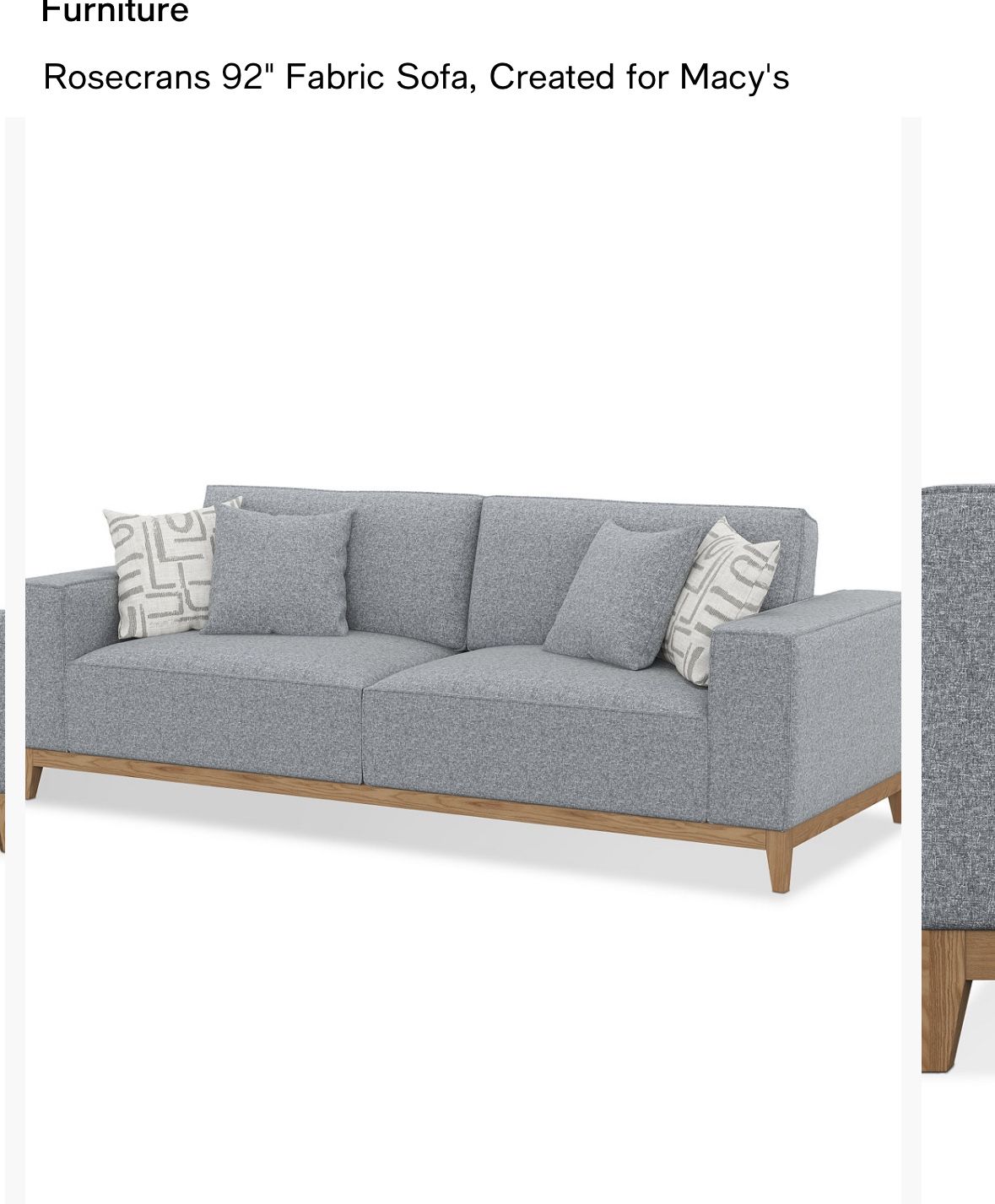 Modern, Designer-Style 92β Gray Sofa β Pet-Free, Smoke-Free Home