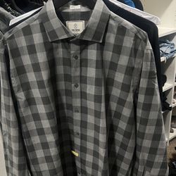 Todd Snyder Men's Gray Black Check Cotton Dress Shirt 17 34/35 Long Sleeve