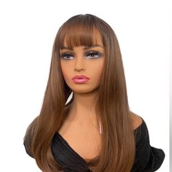 20 Inch Brown Air Fringe Medium Long Straight Hair Ethereal Synthetic Wig