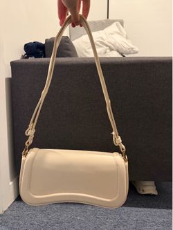 Minimalist Cream Curved Shoulder Bag / Baguette Purse