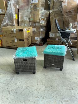 Outdoor Wicker Ottoman Set of 2