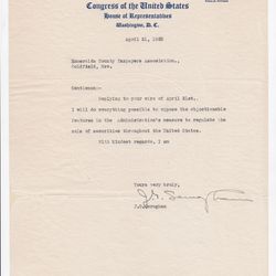 April 21 1933 Congress |United States House|Representatives Taxpayer Association