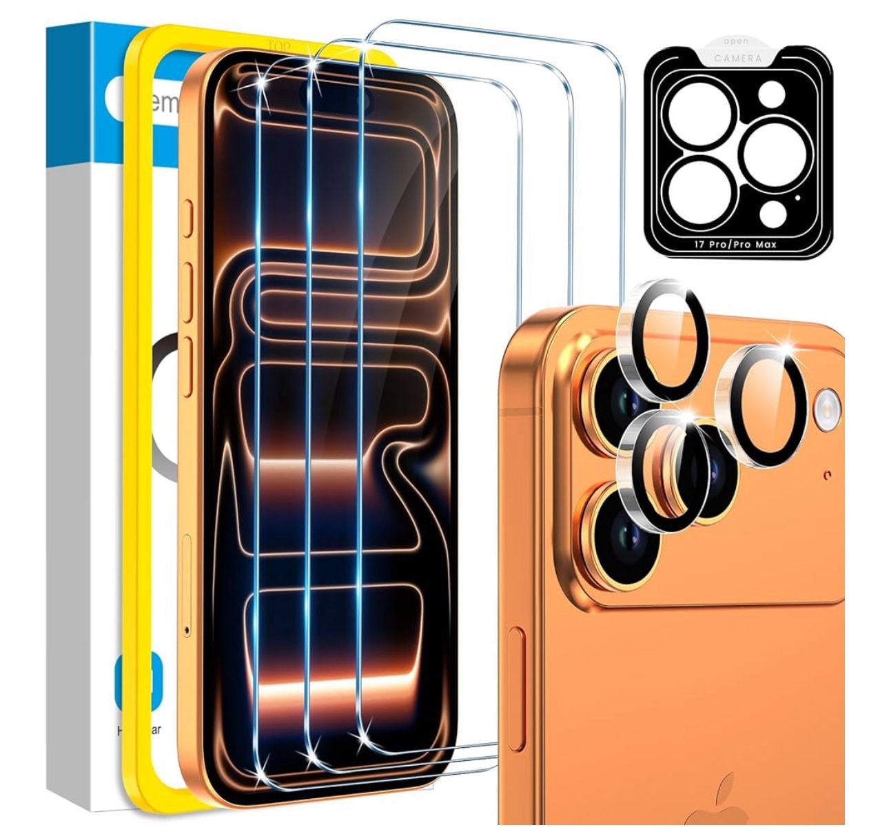 New 3 Pack iPhone 17 Pro Max Screen Protector with 1 Set Camera Lens Protector, 2025 Upgrade 9H+ Premium Tempered Glass 17 Promax, Easy Installation K