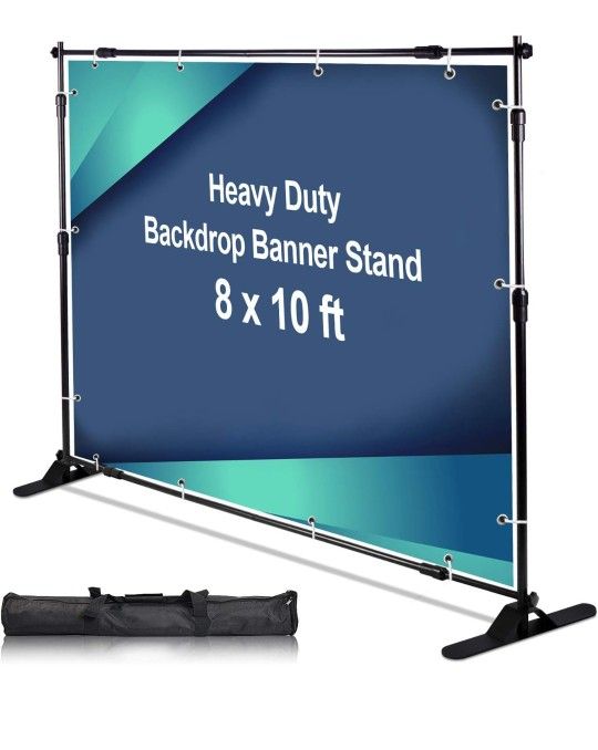 AkTop 10 x 8 ft Heavy Duty Backdrop Banner Stand Kit, Adjustable Photography Step and Repeat Stand for Parties, Portable Trade Show Photo Booth Backgr