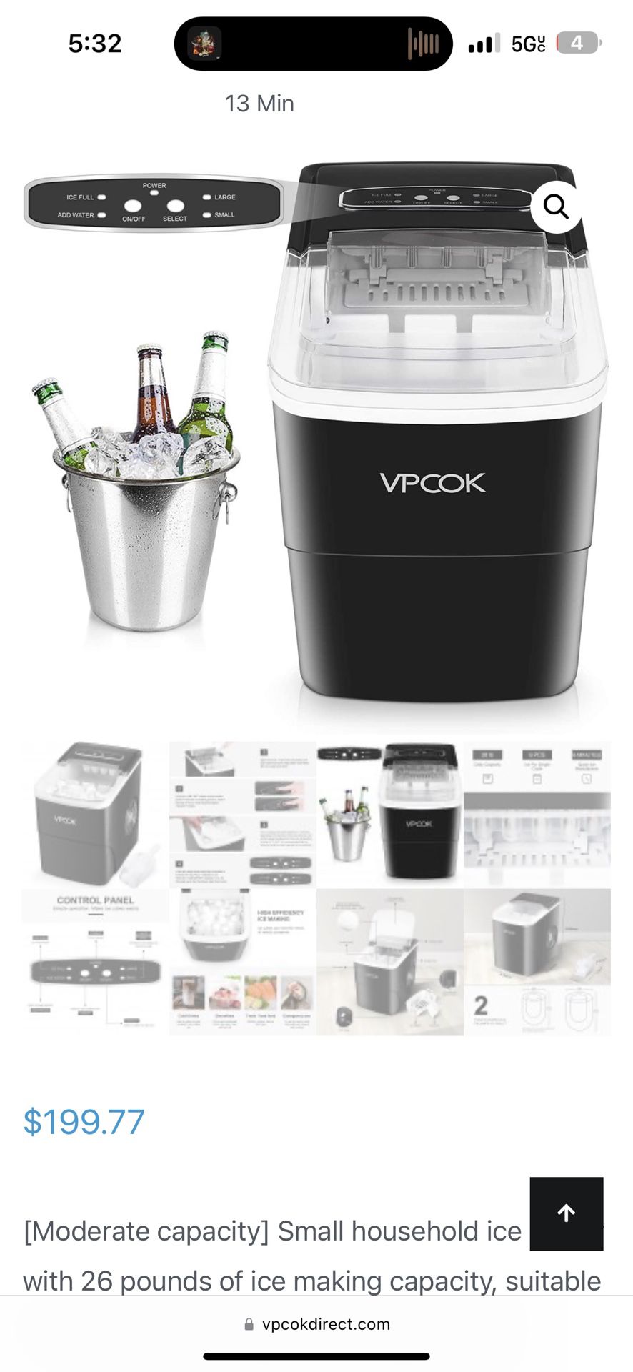 Vpcok Ice maker Counter Top Portable With Ice Spoon And Basket 26 Lbs In 24 Hours 2 Ice Sizes New In Box.