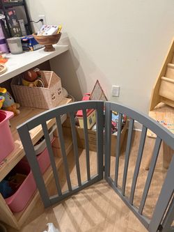 Gray Wooden Freestanding Pet Gate