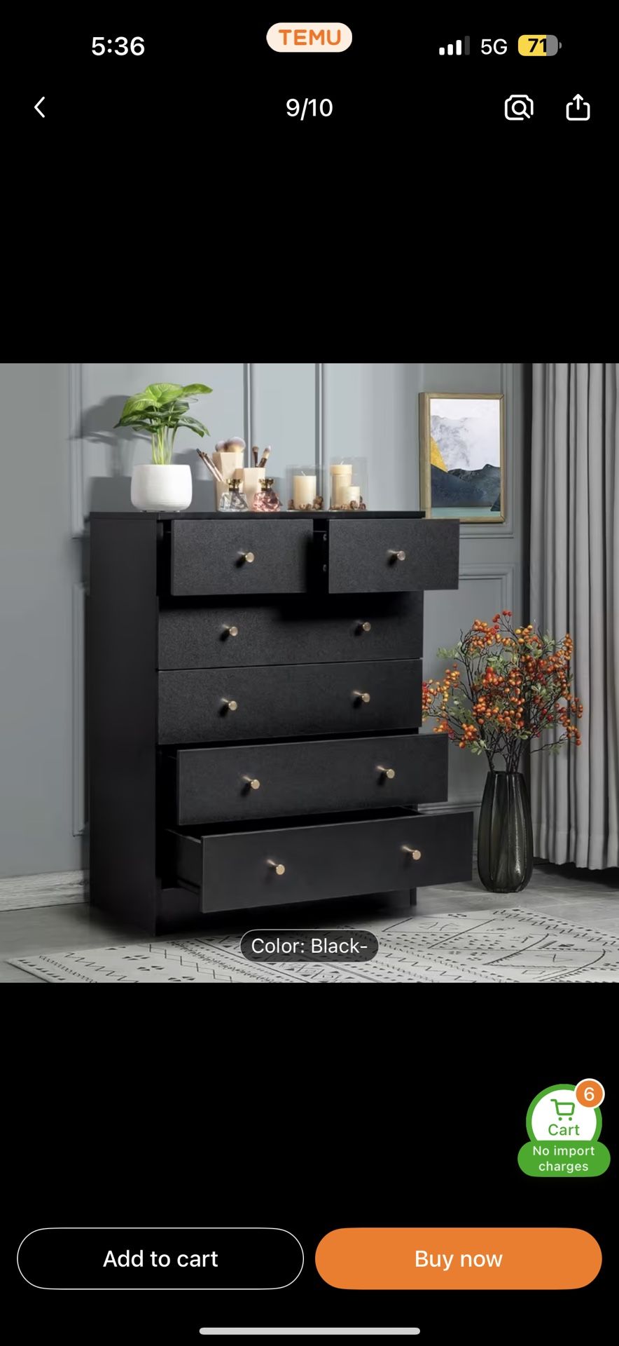 Drawer Modern Black Dresser