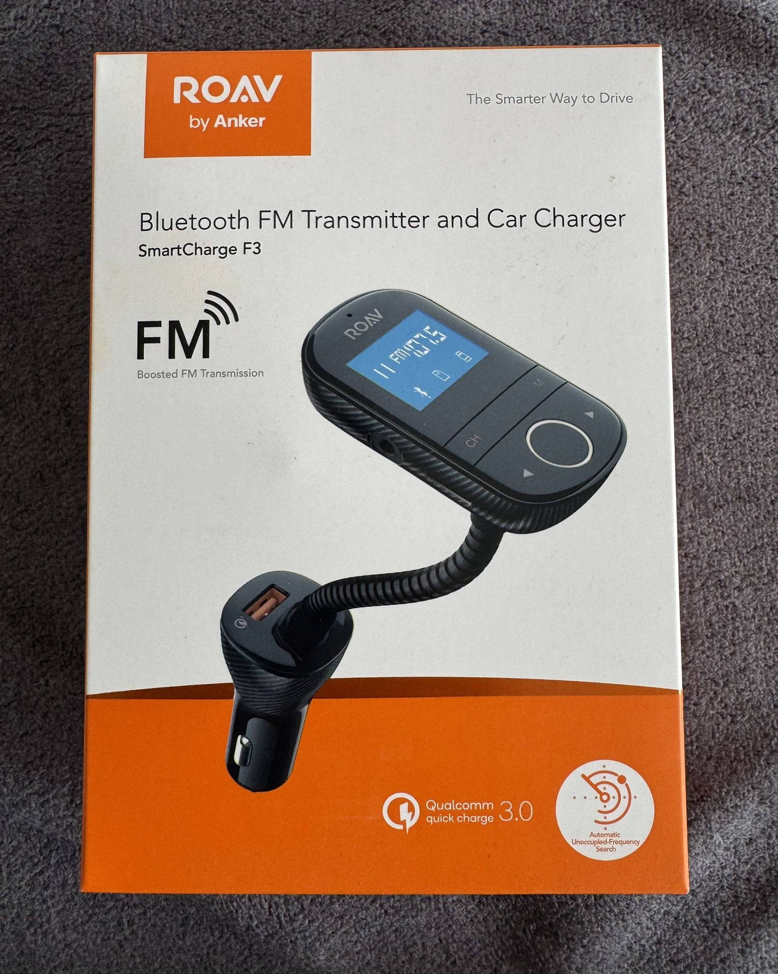 Anker Roav SmartCharge F3 Wireless Bluetooth 4.2 FM Transmitter for Car, Audio Adapter and Reciever Car Kit, 1.44 Inch Display, Dedicated App, Quick C