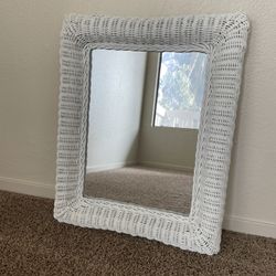 White Wicker Mirror 