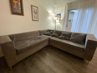 Gray Fabric Sectional Sofa with Pillows (available mid-November)