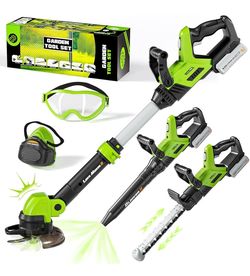 Kids Toy Tool Set, 3-IN-1 Power Garden Lawn Tools with Sounds & Lights