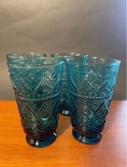 Anthropology Bombay Glass Set Of 4 , Teal
