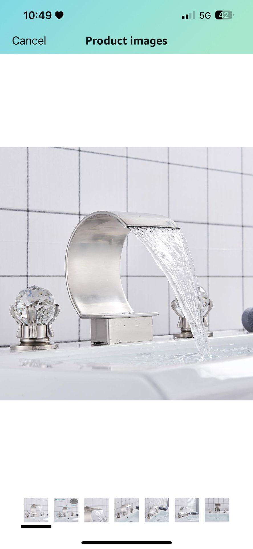 High Arc Waterfall Widespread Bathroom Sink Faucet 2 Crystal Handles 3-Hole 8-Inch Vanity Basin Mixer Tap Chrome Finish Commercial,Brushed Nickel
